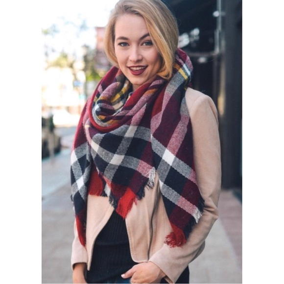 Boutique Accessories - 🍁 Burgundy Tartan Plaid Oversize Blanket Scarf 🍁